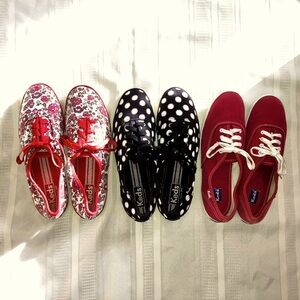 Adorable Lot 3 pairs Keds Floral, Polka Dot, and Red Sneakers Size 8.5